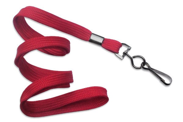 3/8'' Red Flat Braid Lanyard with Black-Oxide Swivel Hook - 1000 per pack