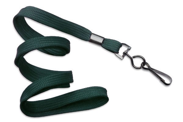 3/8'' Forest Green Flat Braid Lanyard with Black-Oxide Swivel Hook - 1000 per pack