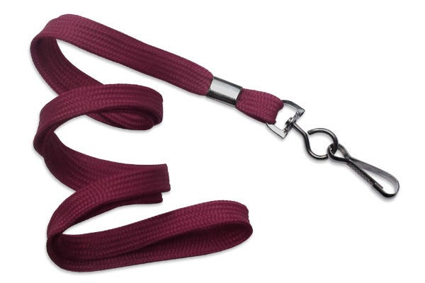 3/8'' Maroon Flat Braid Lanyard with Black-Oxide Swivel Hook - 1000 per pack