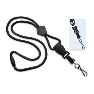 1/4'' Black Round Breakaway Lanyard w/ Diamond Slider & Detachable Black Oxide Swivel Hook - 100 per pack