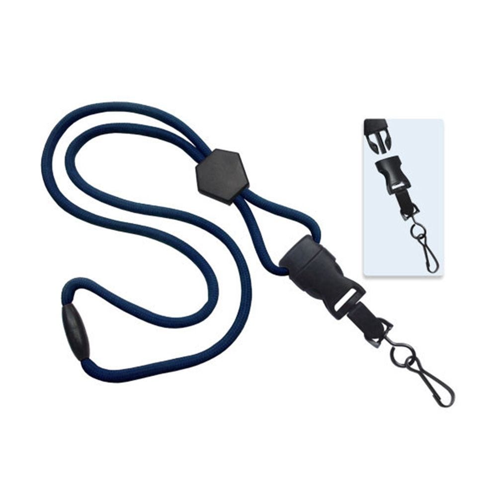 1/4'' Navy Blue Round Breakaway Lanyard w/ Diamond Slider & Detachable Black Oxide Swivel Hook - 100