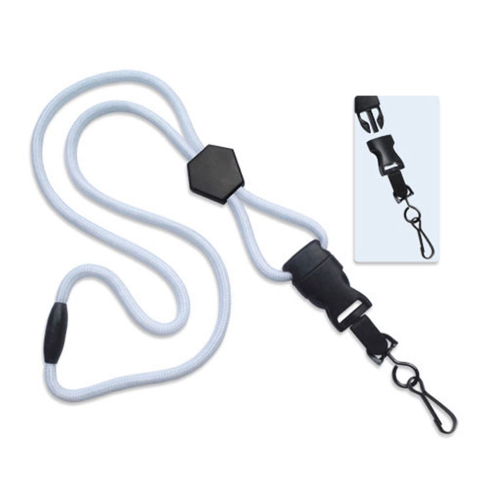 1/4'' White Round Breakaway Lanyard w/ Diamond Slider & Detachable Black Oxide Swivel Hook - 1000 pk