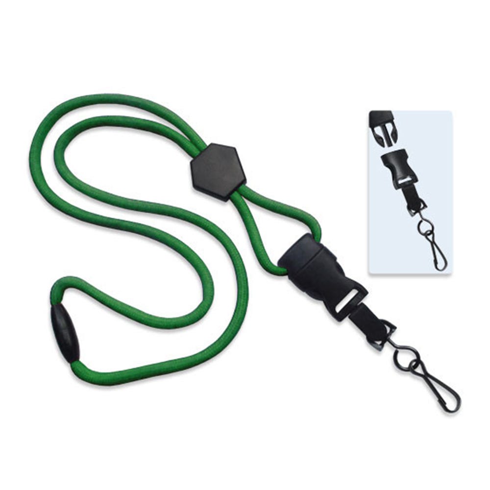 1/4'' Green Round Breakaway Lanyard w/ Diamond Slider & Detachable Black Oxide Swivel Hook - 1000 pk