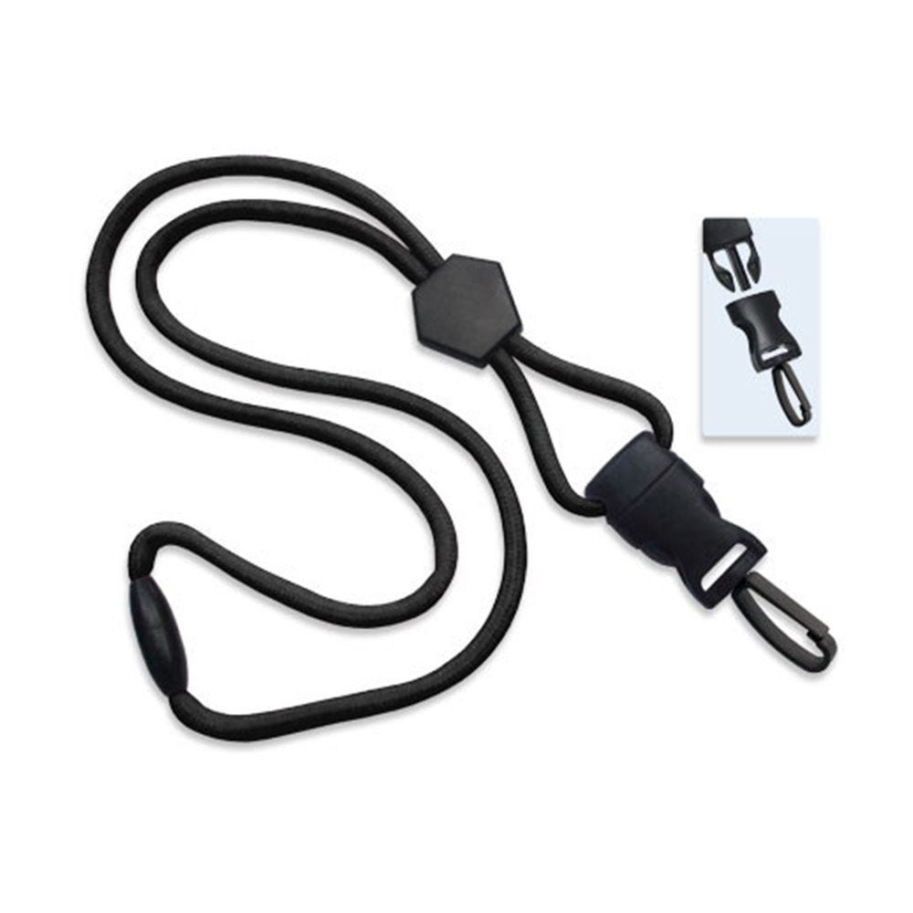1/4'' Black Round Breakaway Lanyard w/ Diamond Slider & Detachable Plastic Swivel Hook - 100 per pac