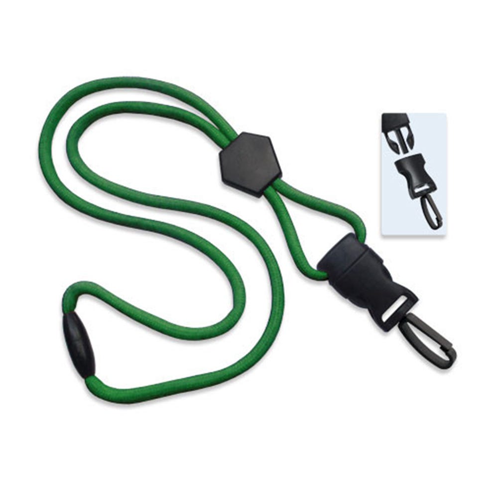 1/4'' Green Round Breakaway Lanyard w/ Diamond Slider & Detachable Plastic Swivel Hook - 1000 pk