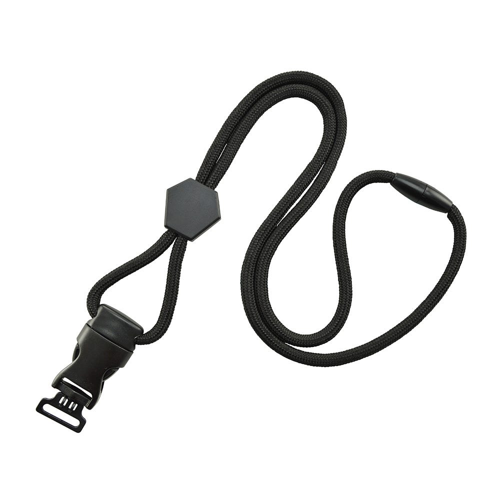1/4'' Black Round Breakaway Lanyard w/ Diamond Slider & Detachable Combo Loop - 1000 per pack