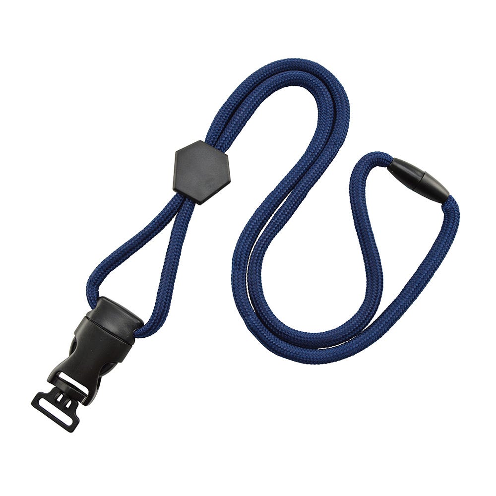 1/4'' Navy Blue Round Breakaway Lanyard w/ Diamond Slider & Detachable Combo Loop - 1000 per pack