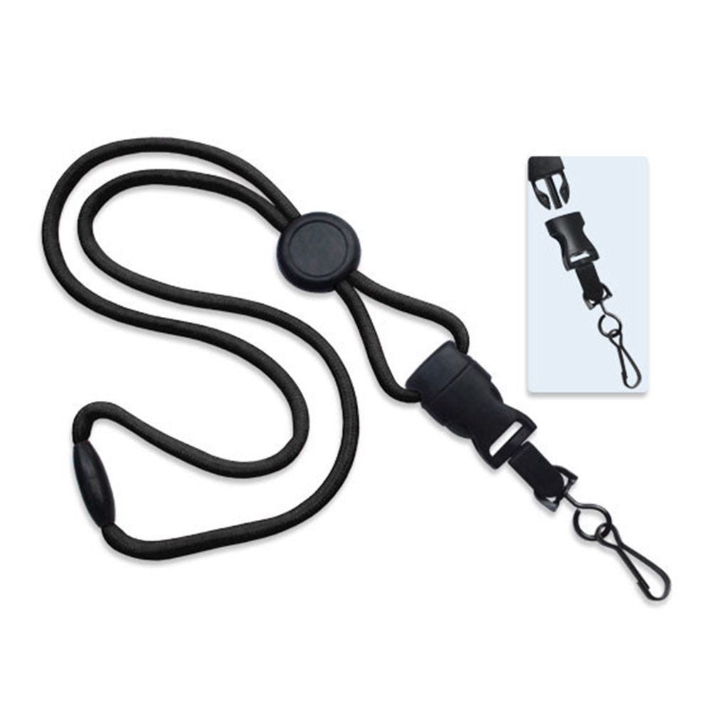1/4'' Black Round Breakaway Lanyard w/ Round Slider & Detachable Black Oxide Swivel Hook - 100 per p
