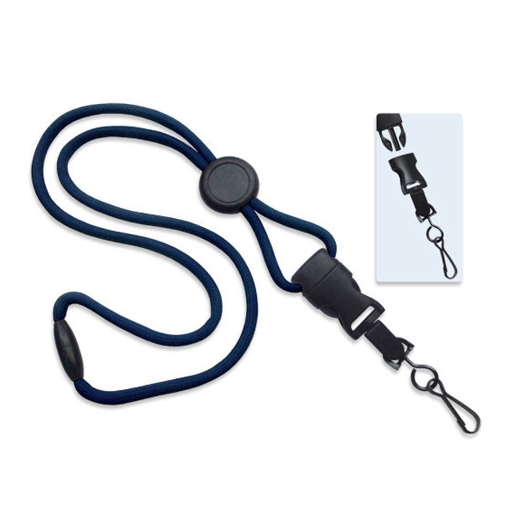1/4'' Navy Blue Round Breakaway Lanyard w/ Round Slider & Detachable Black Oxide Swivel Hook - 100 p