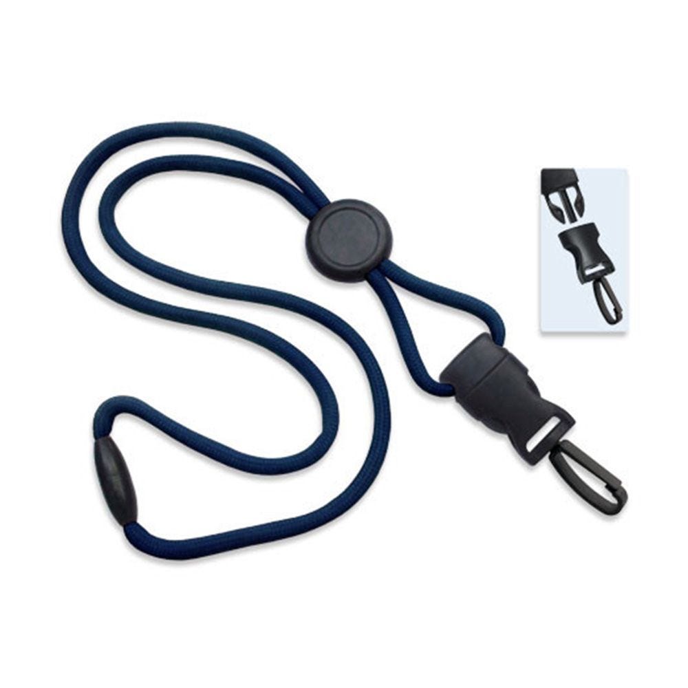 1/4'' Navy Blue Round Breakaway Lanyard w/ Round Slider & Detachable Plastic Swivel Hook - 100 per p