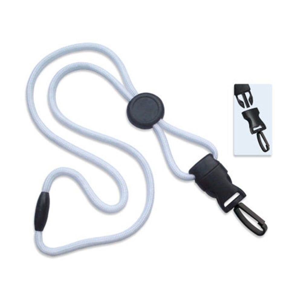 1/4'' White Round Breakaway Lanyard w/ Round Slider & Detachable Plastic Swivel Hook - 1000 per pack