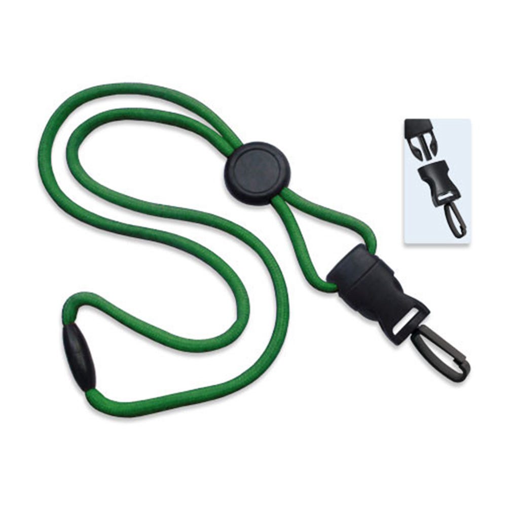 1/4'' Green Round Breakaway Lanyard w/ Round Slider & Detachable Plastic Swivel Hook - 1000 per pack