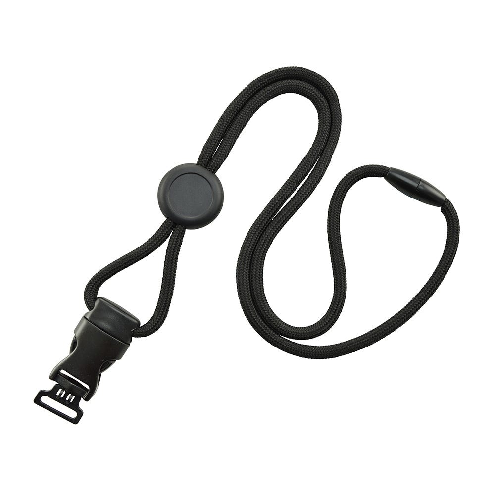 1/4'' Black Round Breakaway Lanyard w/ Round Slider & Detachable Combo Loop - 1000 per pack