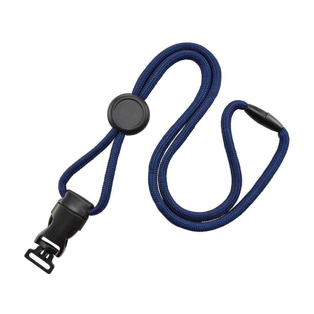 1/4'' Navy Blue Round Breakaway Lanyard w/ Round Slider & Detachable Combo Loop - 1000 per pack