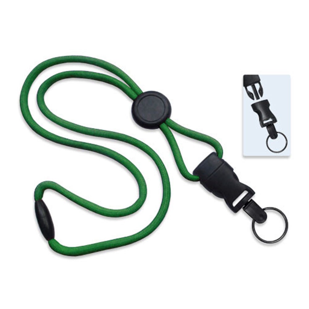 1/4'' Green Round Breakaway Lanyard w/ Round Slider & Detachable Black Oxide Split Ring - 1000 pk