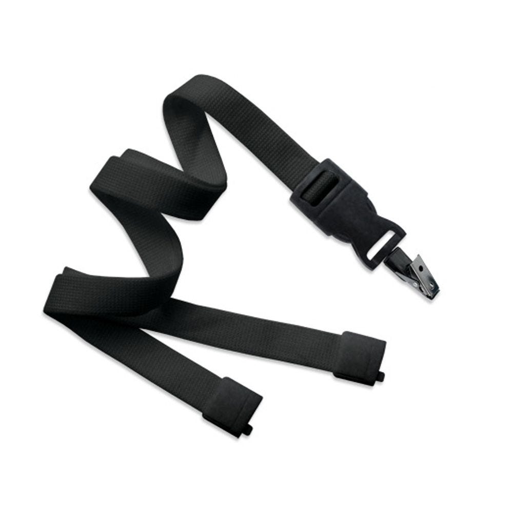 5/8'' Black OptiWeave Lanyard with Safety Breakaway & Detachable Bulldog Clip - 100 per pack