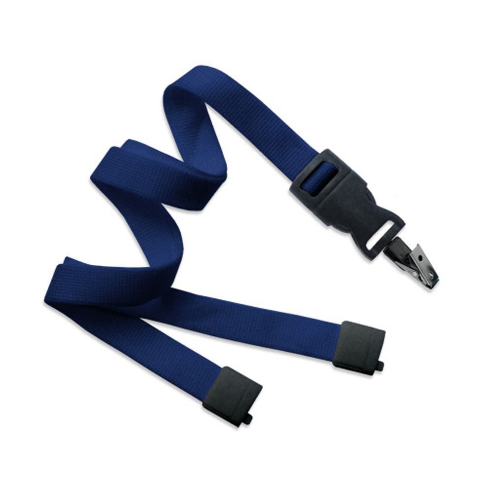 5/8'' Navy Blue OptiWeave Lanyard with Safety Breakaway & Detachable Bulldog Clip - 100 per pack