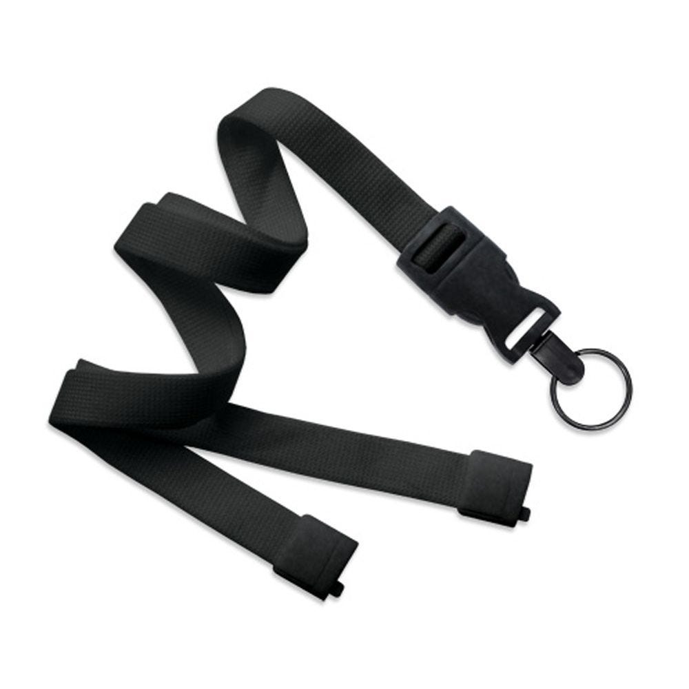 5/8'' Black OptiWeave Lanyard with Safety Breakaway & Detachable Split Ring - 100 per pack