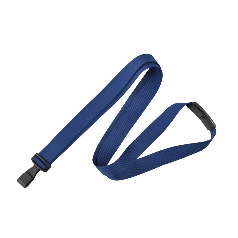 5/8'' Navy Blue Antimicrobial Lanyard with Safety Breakaway & Wide Plastic No-twist Hook - 100 per pack