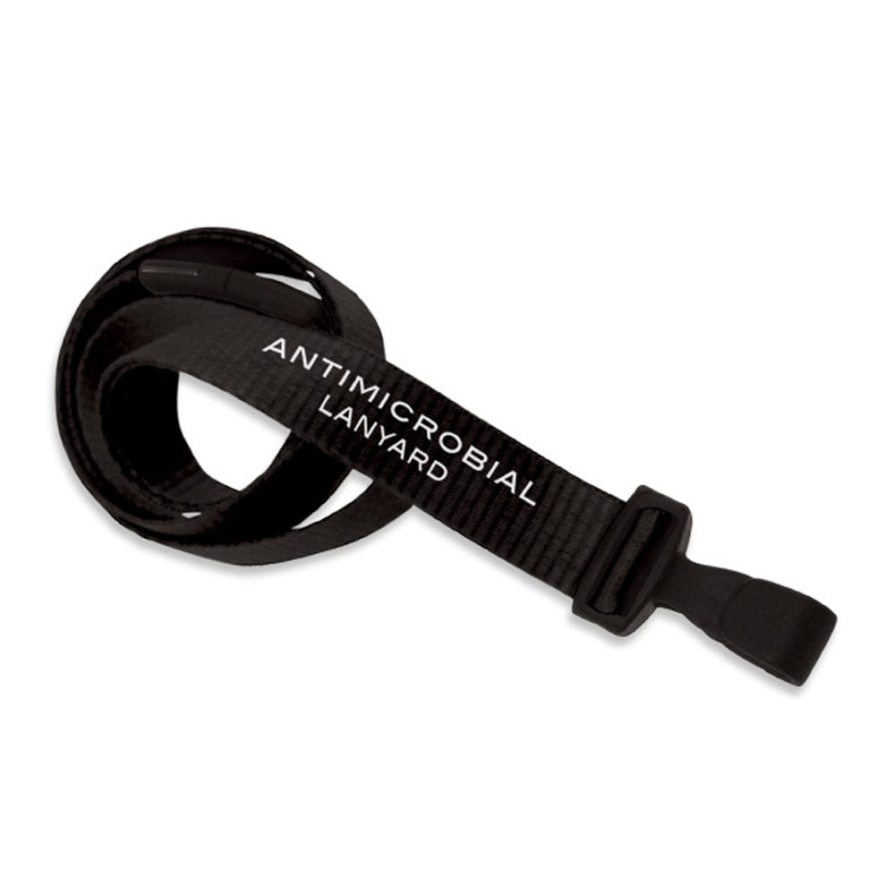 5/8'' Black Antimicrobial Lanyard with Safety Breakaway & Wide Plastic No-twist Hook - 100 per pack