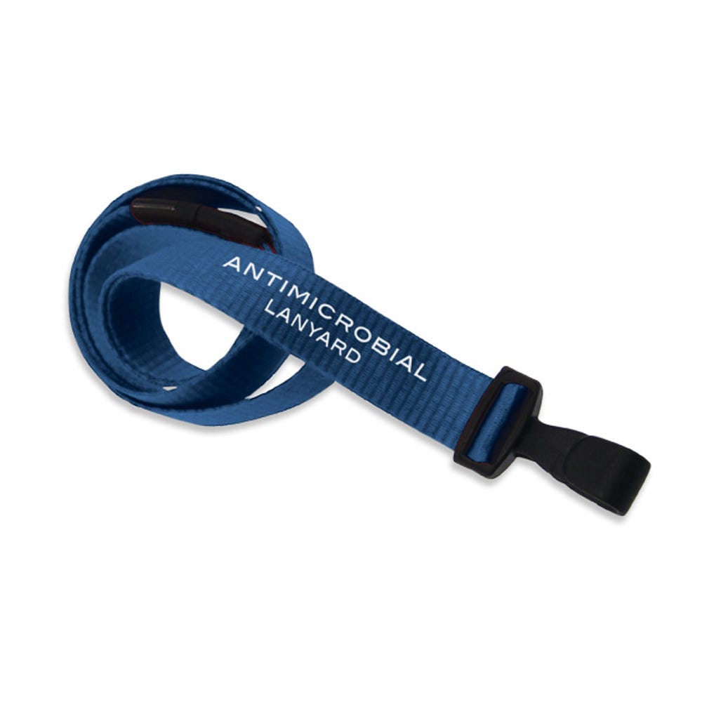 5/8'' Royal Blue Antimicrobial Lanyard with Safety Breakaway & Wide Plastic No-twist Hook - 100 per