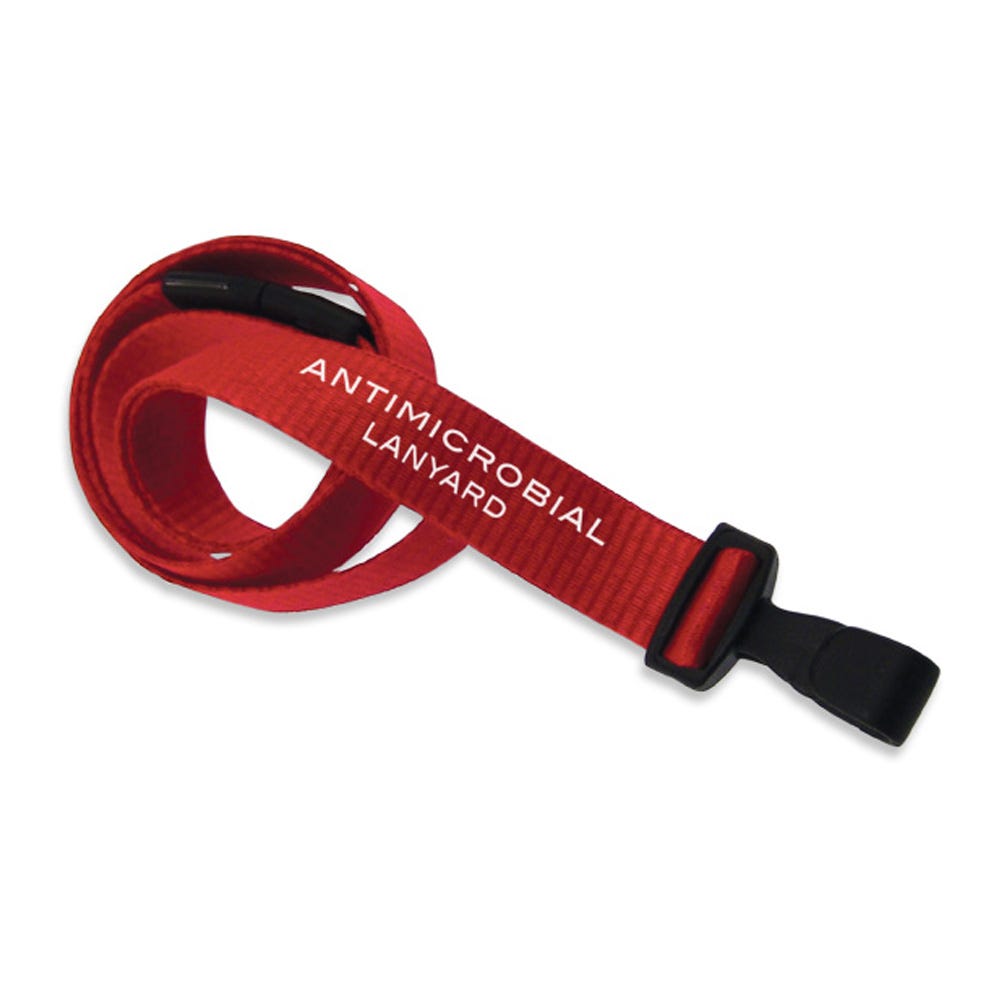 5/8'' Red Antimicrobial Lanyard with Safety Breakaway & Wide Plastic No-twist Hook - 100 per pack