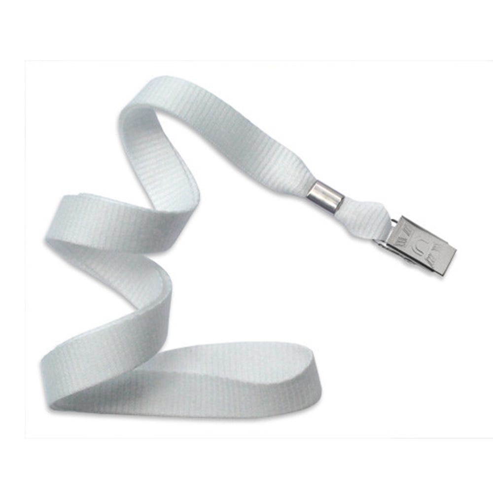5/8'' White MicroWeave Non-Breakaway Lanyard w/ Bulldog Clip - 100 per pack
