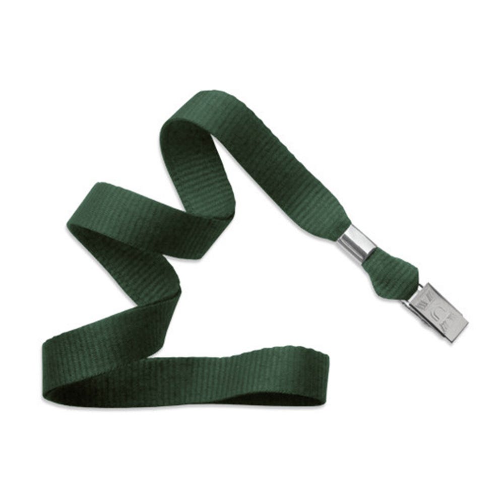 5/8'' Forest Green MicroWeave Non-Breakaway Lanyard w/ Bulldog Clip - 100 per pack