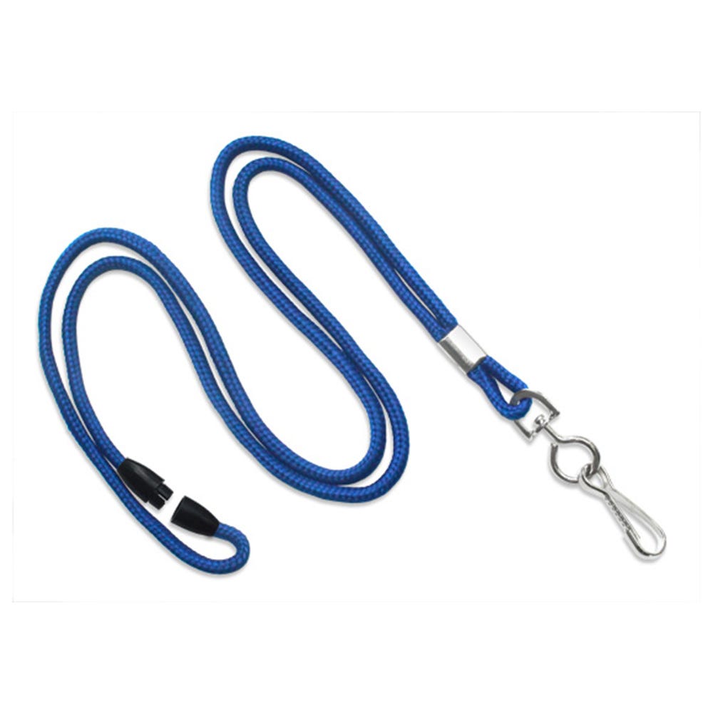 1/8'' Royal Blue Round Braid Lanyard with Safety Breakaway & Swivel Hook - 100 per pack