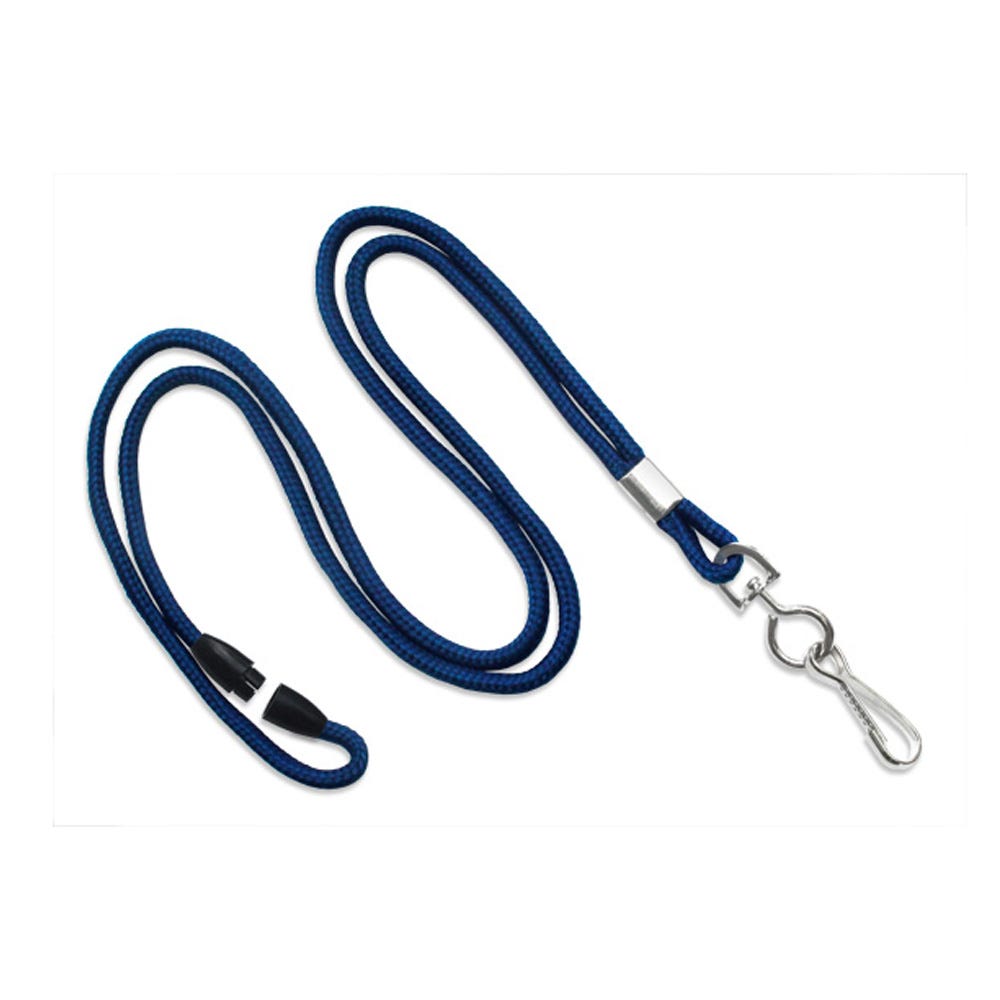 1/8'' Navy Blue Round Braid Lanyard with Safety Breakaway & Swivel Hook - 100 per pack
