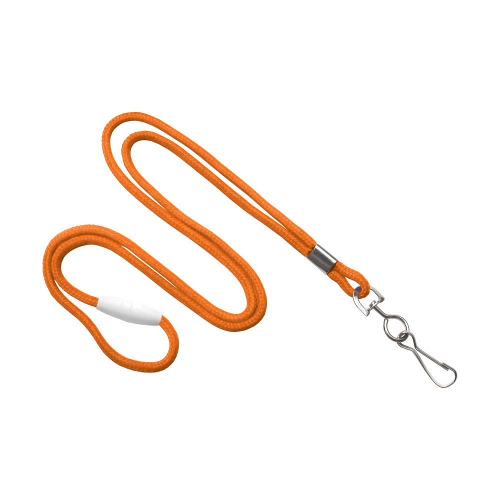 1/8'' Orange Round Braid Lanyard with Safety Breakaway & Swivel Hook - 100 per pack