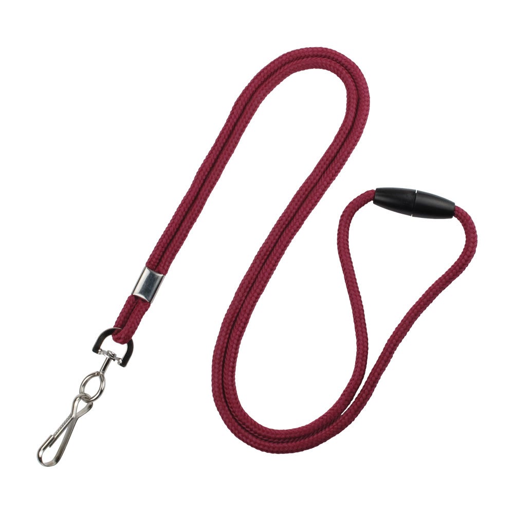 1/8'' Maroon Round Braid Lanyard with Safety Breakaway & Swivel Hook - 100 per pack