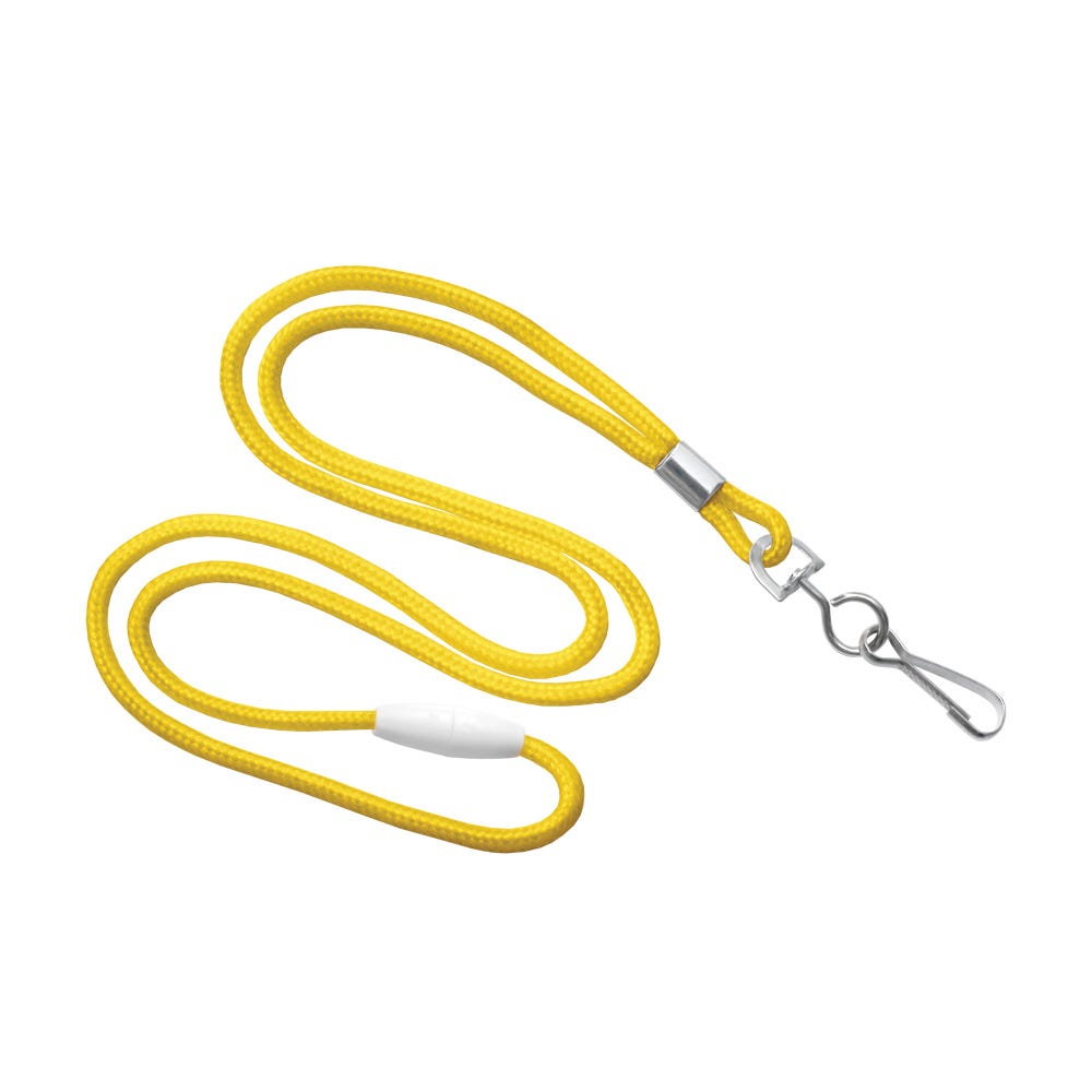 1/8'' Yellow Round Braid Lanyard with Safety Breakaway & Swivel Hook - 100 per pack