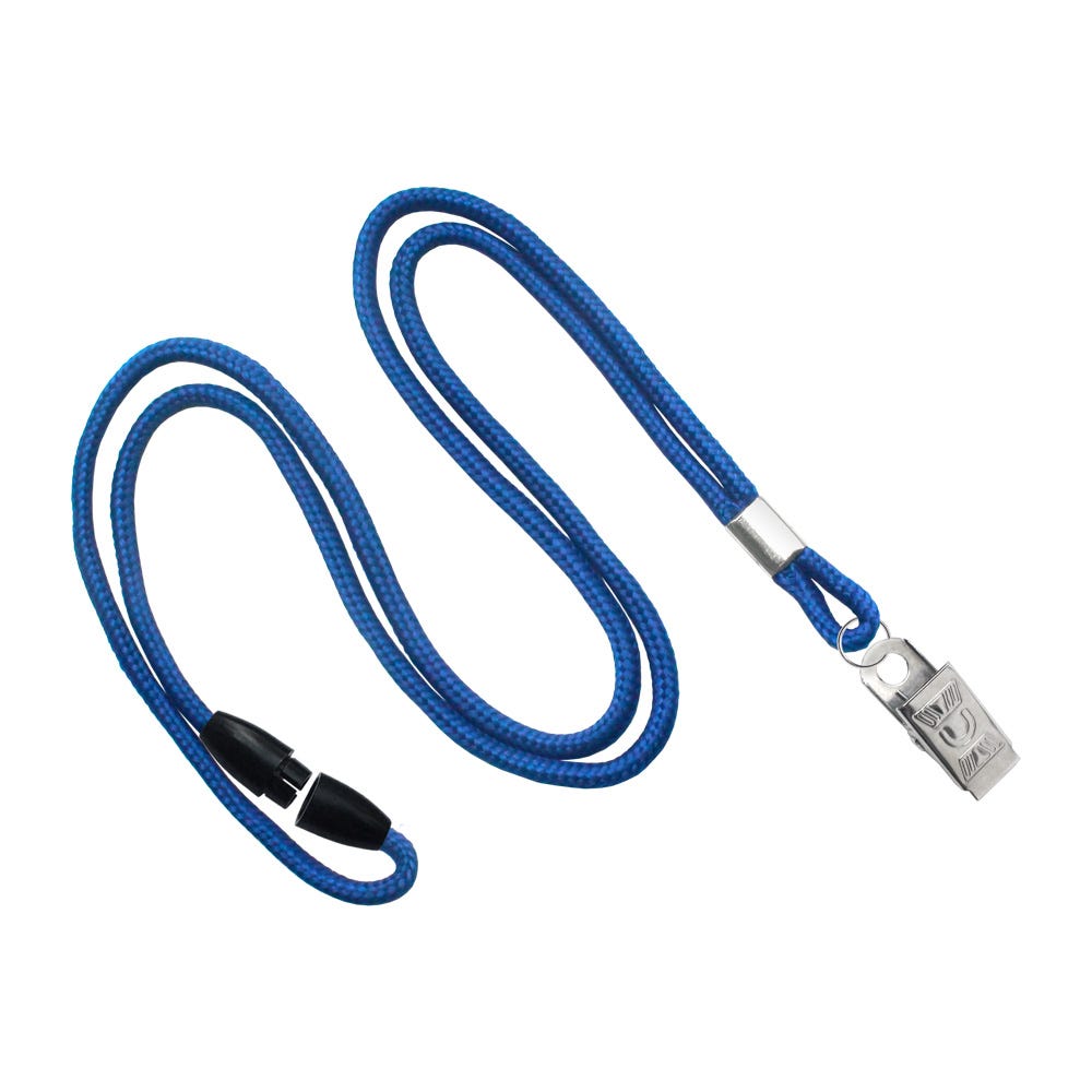 1/8'' Royal Blue Round Braid Lanyard with Safety Breakaway & Bulldog Clip - 100 per pack