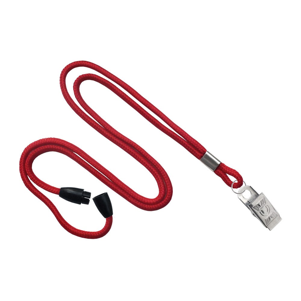 1/8'' Red Round Braid Lanyard with Safety Breakaway & Bulldog Clip - 100 per pack
