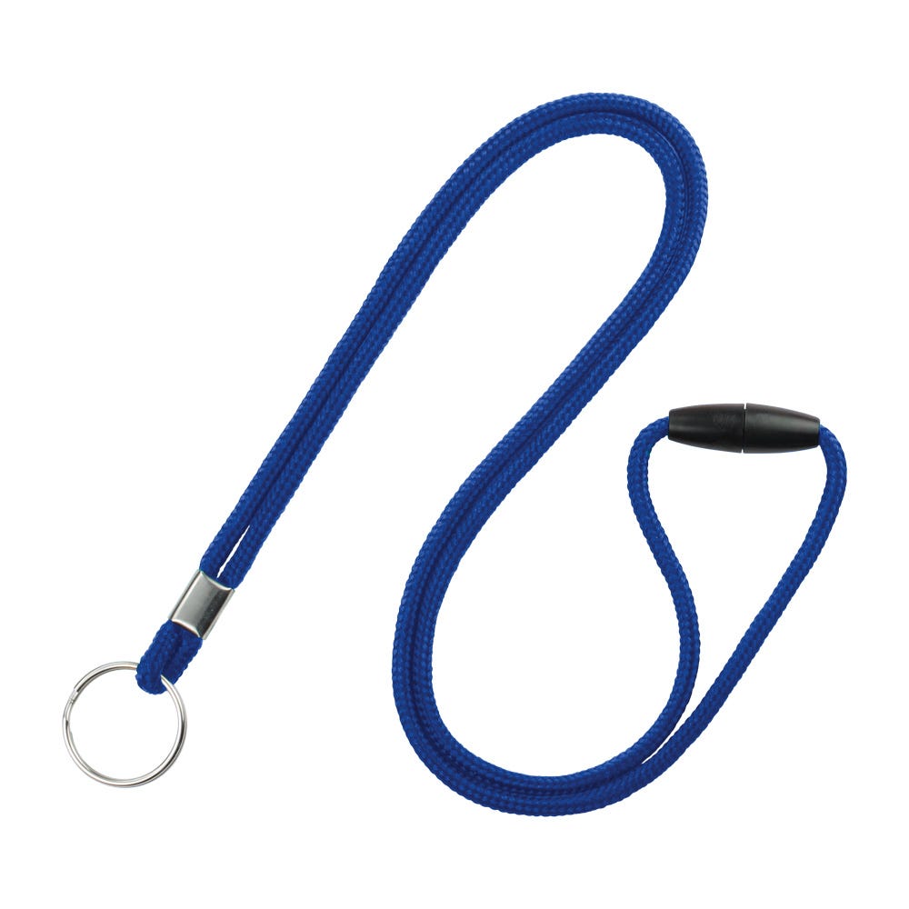 1/8'' Royal Blue Round Braid Lanyard with Safety Breakaway & Split Ring - 100 per pack
