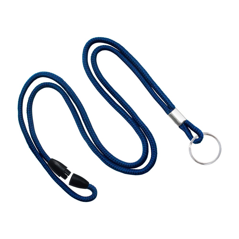 1/8'' Navy Blue Round Braid Lanyard with Safety Breakaway & Split Ring - 100 per pack