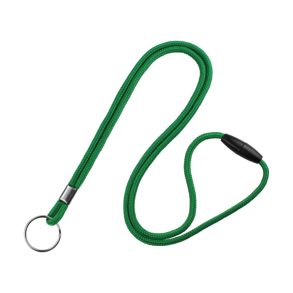 1/8'' Green Round Braid Lanyard with Safety Breakaway & Split Ring - 100 per pack