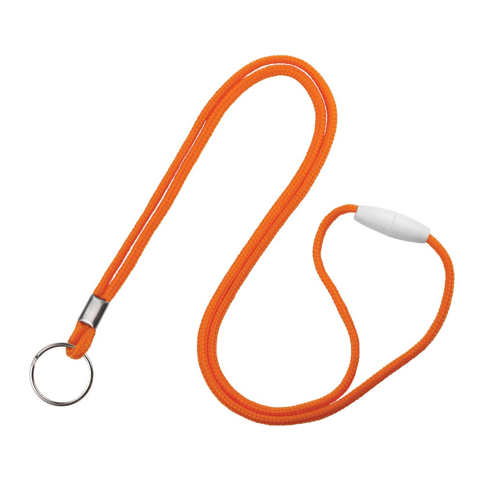 1/8'' Orange Round Braid Lanyard with Safety Breakaway & Split Ring - 100 per pack