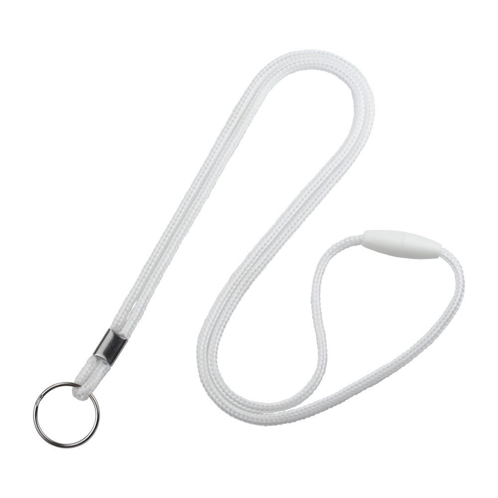 1/8'' White Round Braid Lanyard with Safety Breakaway & Split Ring - 100 per pack