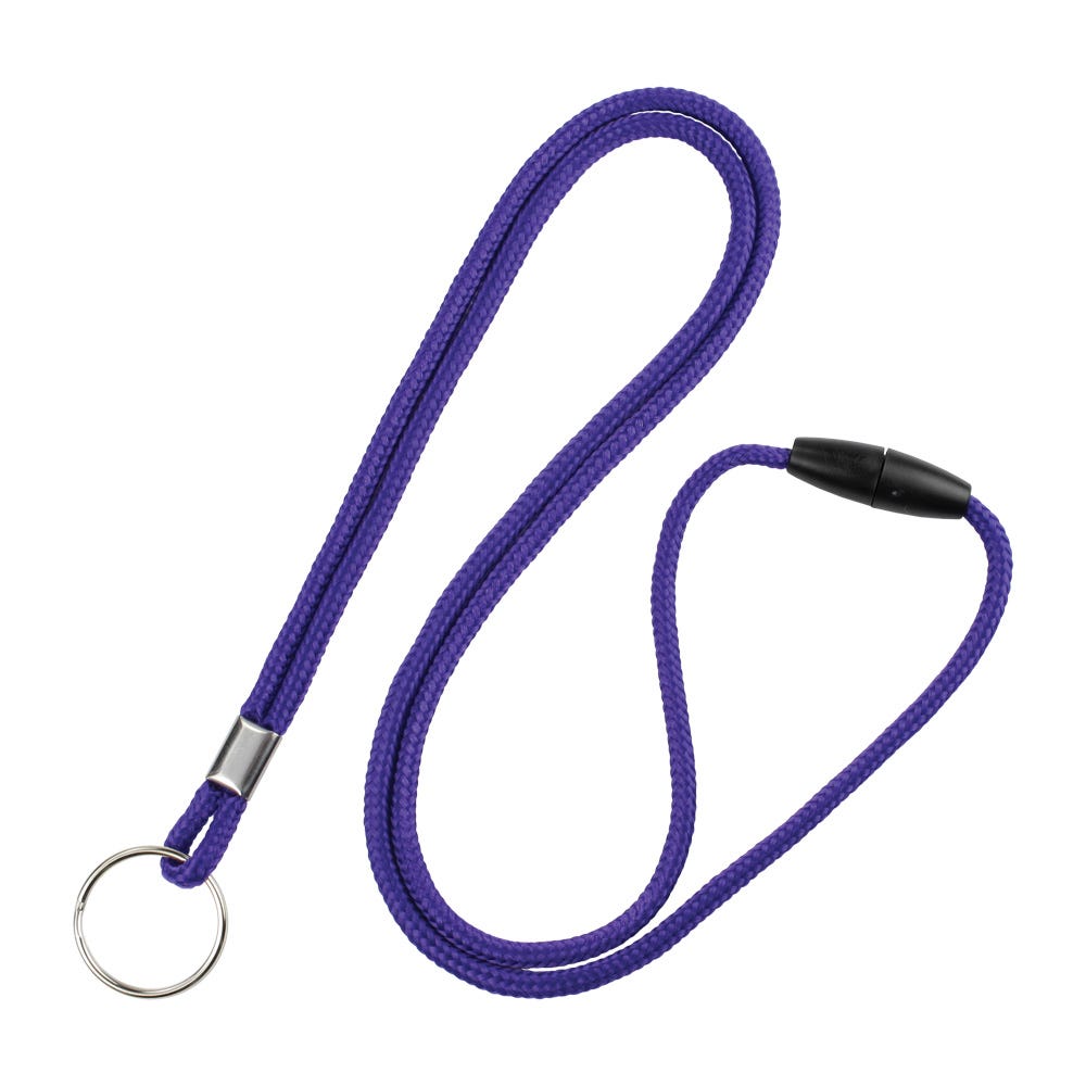 1/8'' Purple Round Braid Lanyard with Safety Breakaway & Split Ring - 100 per pack