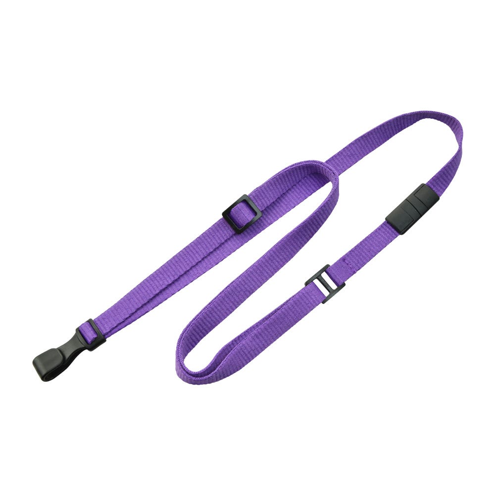 3/8'' Flat Purple Lanyard w/ Safety Breakaway & No-twist Plastic Hook - 100 per pack