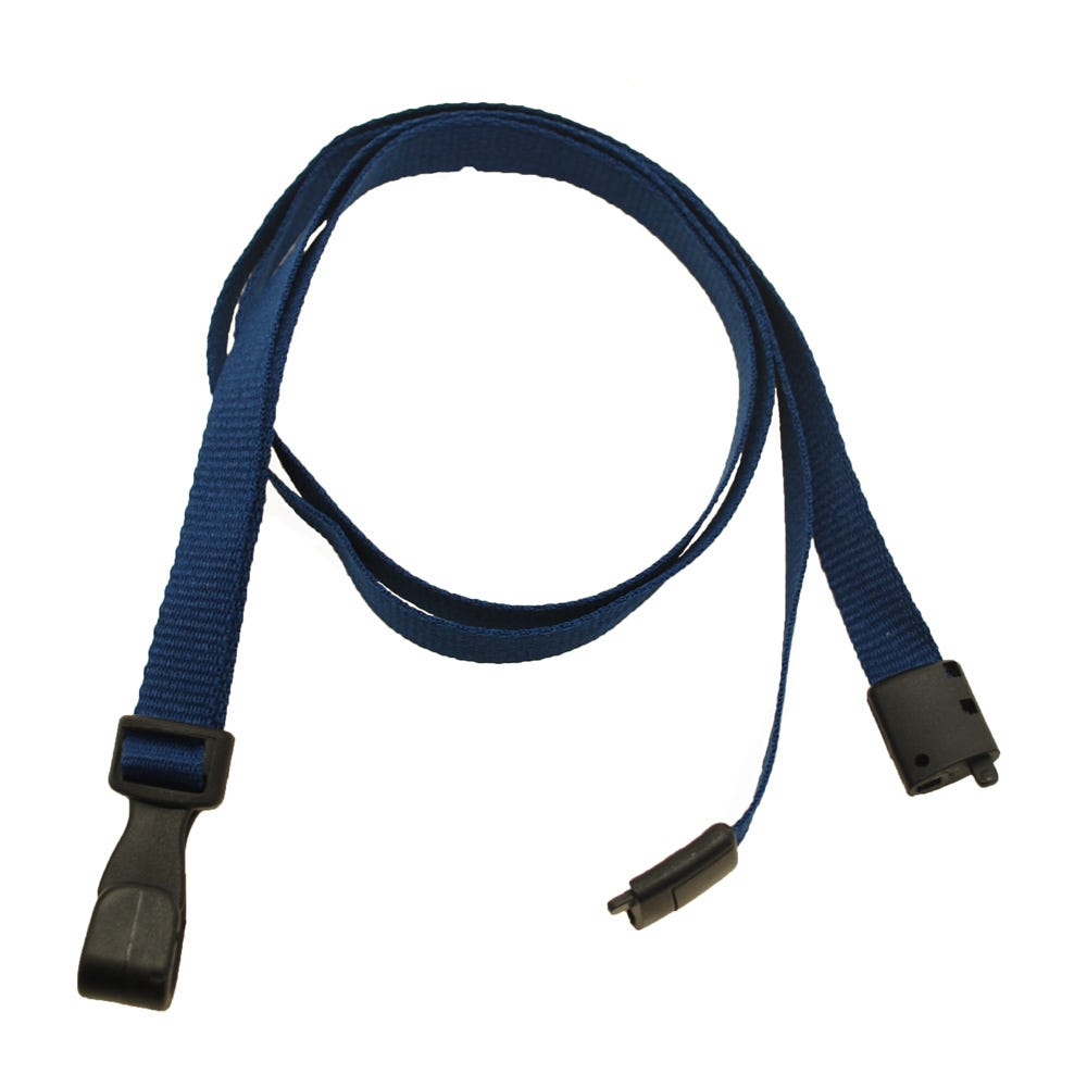 3/8'' Navy Blue Earth-Friendly PET Lanyard with Safety Breakaway & Wide No-Twist Hook - 100 per pack