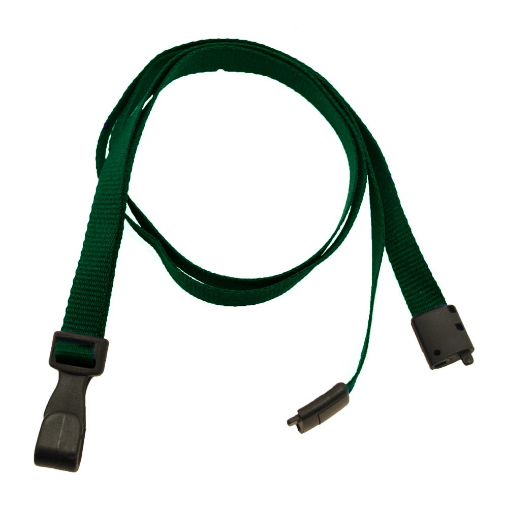 3/8'' Forest Green Earth-Friendly PET Lanyard with Breakaway & Wide No-Twist Hook - 100 per pack