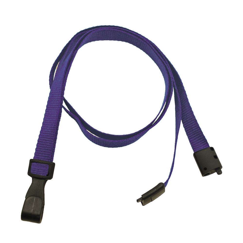 3/8'' Purple Earth-Friendly PET Lanyard with Safety Breakaway & Wide No-Twist Hook - 100 per pack