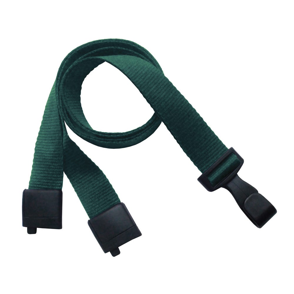 5/8'' Forest Green Earth-Friendly PET Lanyard with Breakaway & Wide No-Twist Hook - 100 per pack