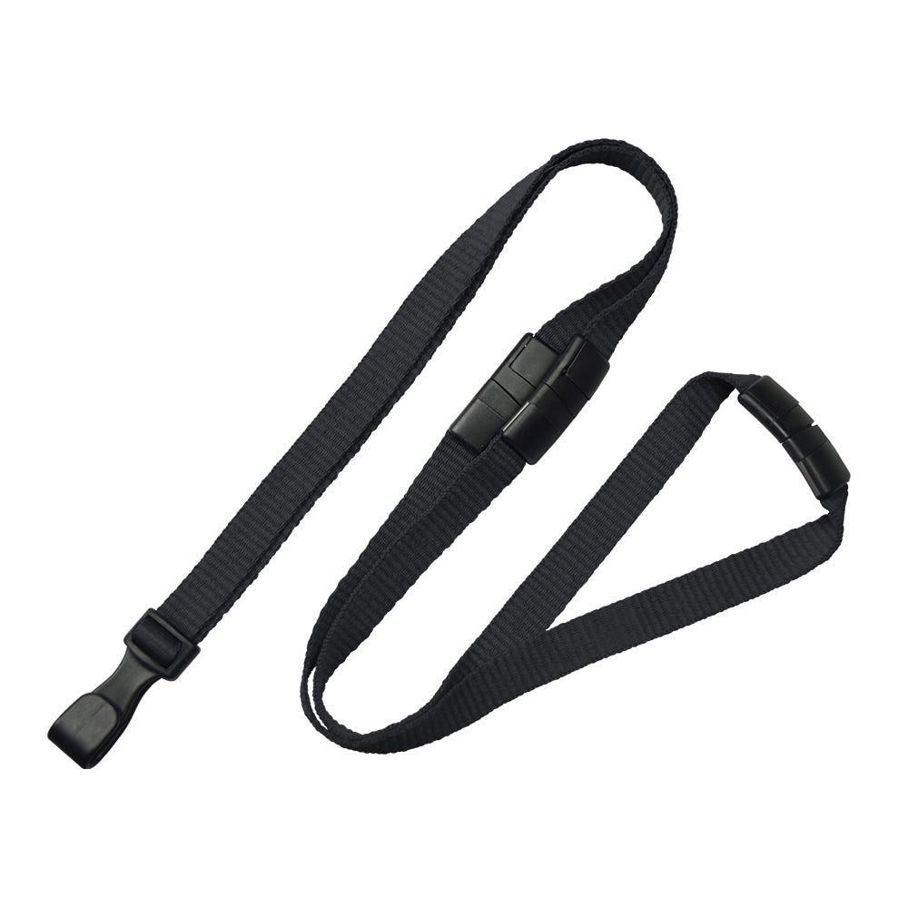 3/8'' Black Flat MicroWeave Lanyard w/ 3 Breakaways & No-Twist Hook - 100 per pack