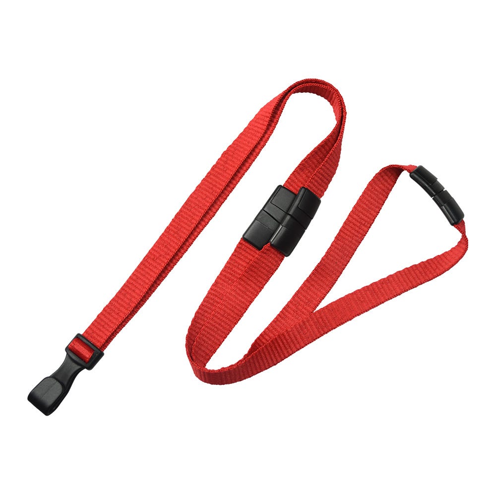 3/8'' Red Flat MicroWeave Lanyard w/ 3 Breakaways & No-Twist Hook - 100 per pack
