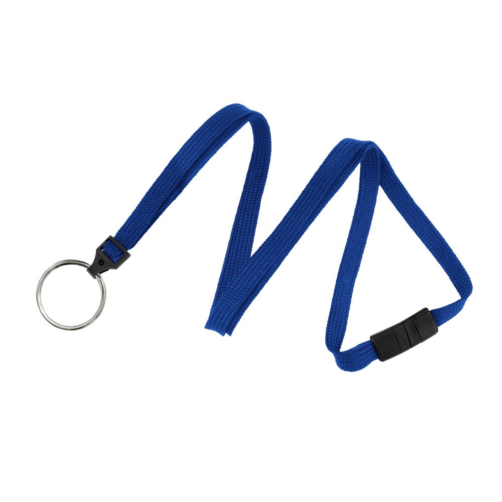 3/8'' Royal Blue Flat Braid Lanyard with Black Safety Breakaway & Split Ring - 100 per pack