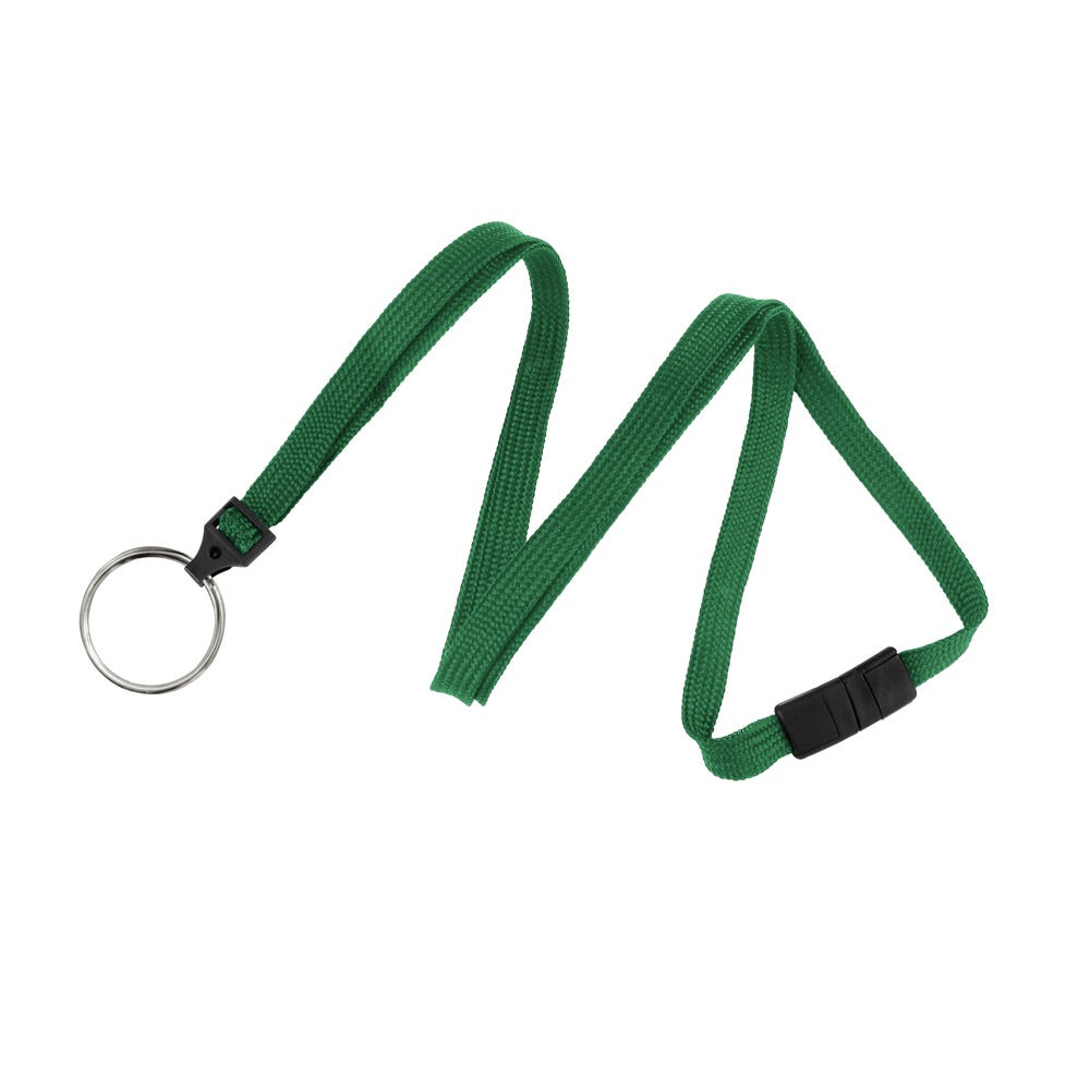 3/8'' Green Flat Braid Lanyard with Black Safety Breakaway & Split Ring - 100 per pack